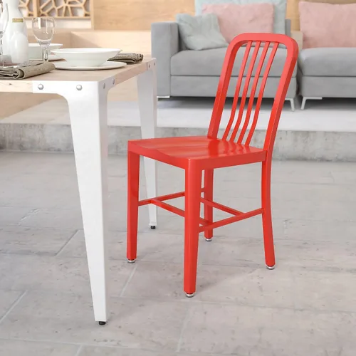 Miniatura 2 de Flash Furniture Silla de metal rojo de grado comercial para interiores y exteriores