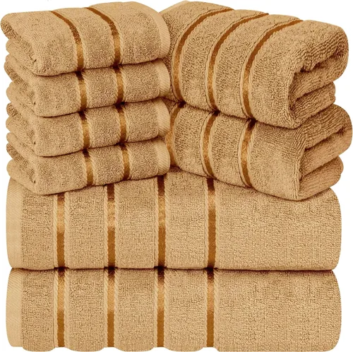 Miniatura 22 de Juego de 4 toallas de mano de lujo para baño, 100% algodón hilado en anillo de 600 GSM, suaves y absorbentes, rayas de viscosa, 16 x 28 pulgadas