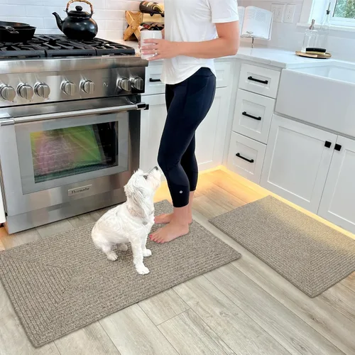 Miniatura 88 de Alfombra ovalada trenzada gris humo de 20 x 30 pulgadas, lavable para interiores y exteriores, decoración campestre para cocinas y entradas