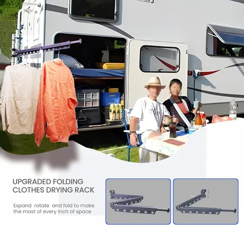 Miniatura 9 de Tendedero de ropa para caravana mejorado, colgador telescópico de lavandería trapezoidal de 50 pulgadas, aluminio de aviación, plegable y resistente