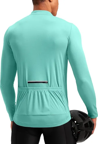 Bikewa Maillot de ciclismo para hombre con 3+1 bolsillos traseros con cremallera, manga larga, absorción de humedad, UPF 50+ media cremallera