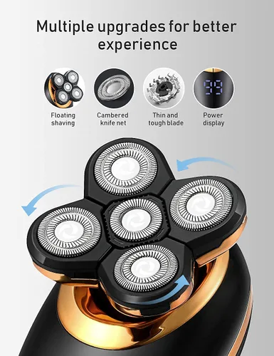 Miniatura 6 de Afeitadoras eléctricas para hombres, afeitadoras 5 en 1 de cabeza calva para hombres, 5D flotante inalámbrica, recargable, portátil, kit de aseo