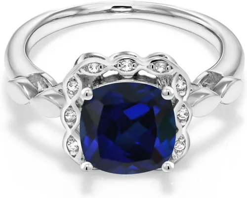 Miniatura 54 de Gem Stone King Anillo de compromiso de plata de ley 925 de 0.315 in con piedra natal y zafiro blanco creado Anillo de compromiso de boda