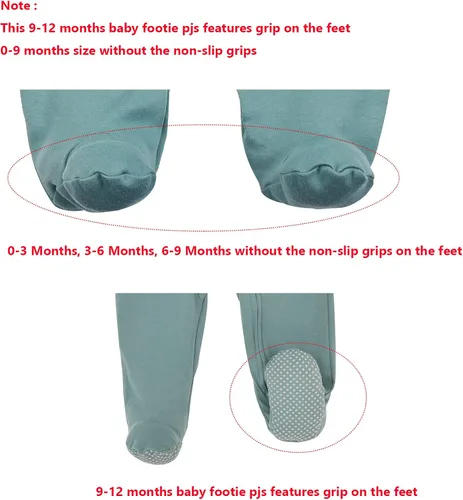 Miniatura 3 de Aablexema Pijama de bebé con puños de manopla, doble cremallera, ropa de algodón para bebés, pijamas para dormir con pies