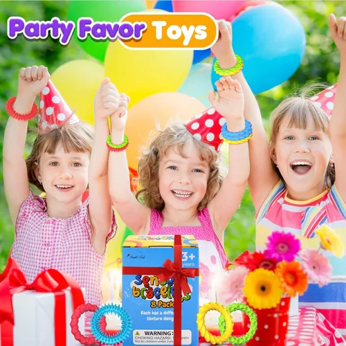 Miniatura 6 de Juguetes Sensoriales Fidget para Niños y Adultos - Paquete de 8 Pulseras Fidget Elásticas Juguetes Sensoriales con Textura y Calmantes