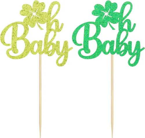 Miniatura 3 de Gyufise Paquete de 24 adornos para cupcakes del Día de San Patricio Lucky Oh Baby con decoraciones de cuatro hojas para pastel de baby shower de San