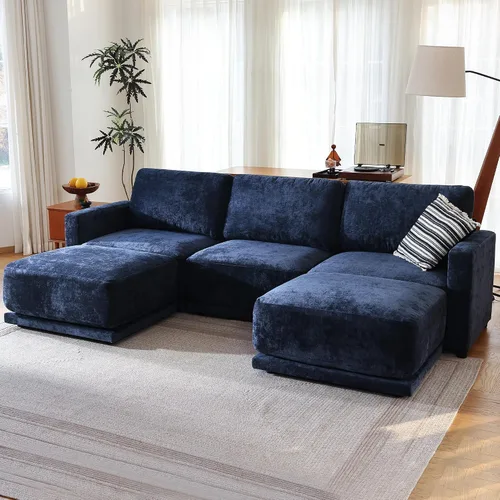 Miniatura 35 de Sofá modular de 79 pulgadas para sala de estar pequeña, sofá moderno en forma de L con otomana, juego de sofá de felpilla de 3 piezas para muebles
