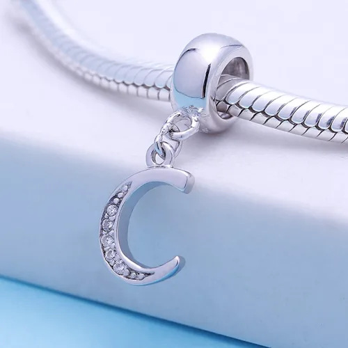 Miniatura 12 de ABUN Abalorio de plata de ley 925 con letra A a la Z, espaciador de inicial, con circonita cúbica transparete colgante, auténtica, para pulseras