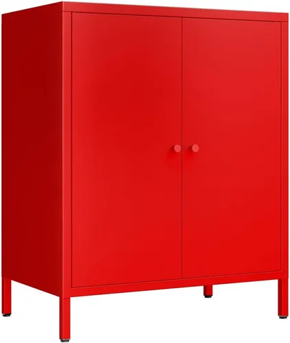 Miniatura 28 de Gabinete de almacenamiento lateral de metal pequeño de 2 puertas para habitación, entrada, pasillo, cocina, 1 estante extraíble.