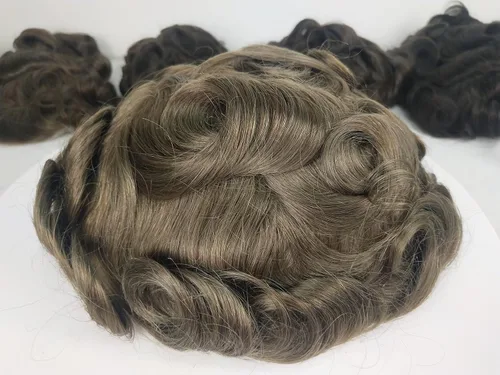 Miniatura 3 de Amiable toupee para hombres piel fina suave PU con encaje frontal de 1.5 pulgadas 8 x 10 pulgadas, 0.002 in, cabello humano virgen europeo, piezas #7