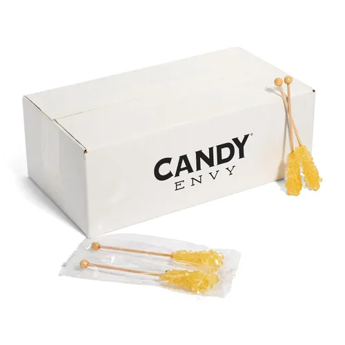 Miniatura 8 de Candy Envy - Gold Café Sugar Sticks Mini Rock Candy - 18 golosinas doradas envueltas individualmente - Sabor a azúcar original