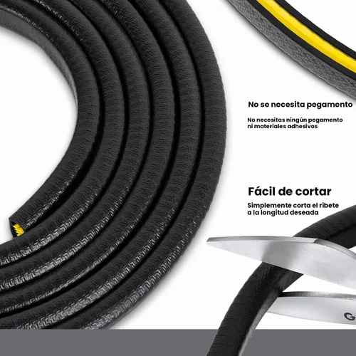 Miniatura 4 de Goma protectora con bordes en forma de U de color negro, 0.656 pulgadas de alto, x 0.039 pulgadas, rango de agarre de 0.178 pulgadas, negro