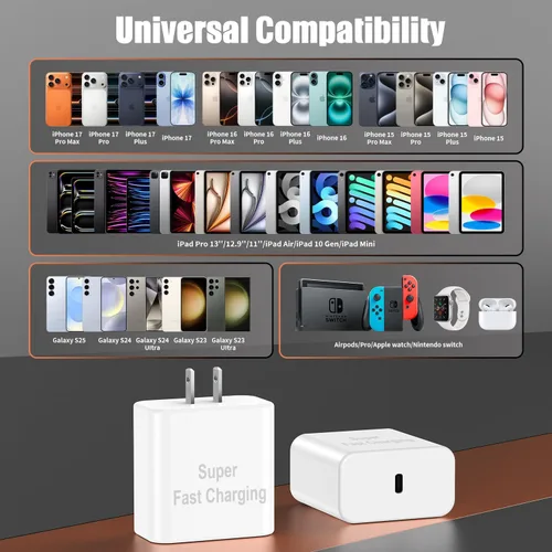 Miniatura 6 de Cargador para iPhone 17 16 Pro Max de carga rápida, cargadores USB C súper rápidos de 45 W para iPhone 16 (6 pies+6 pies + 10 pies) tipo C con Blanco