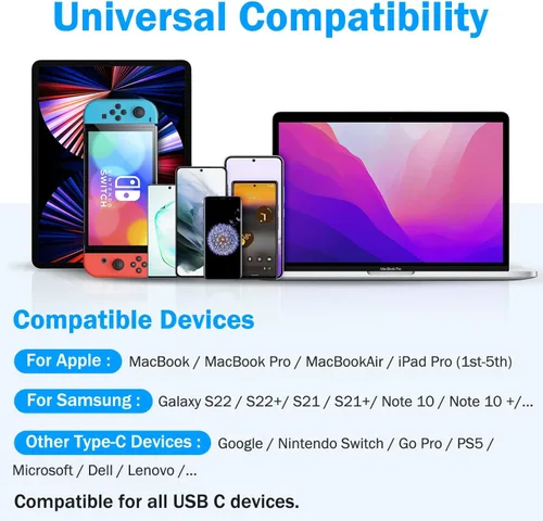 Miniatura 2 de Paquete de 2 cables tipo C a tipo C de 10 pies, USB C a USB C, cable USB C de 60 W, cable de carga rápida compatible con Apple iPhone 15/15 Pro/15