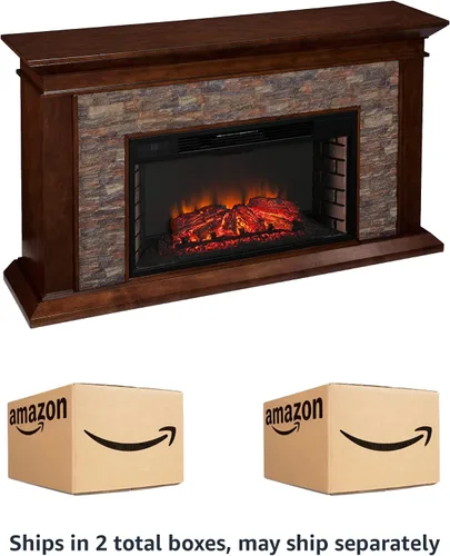 Miniatura 5 de SEI Furniture Canyon Heights - Chimenea eléctrica de piedra apilada de imitación de 60 pulgadas, whisky de arce