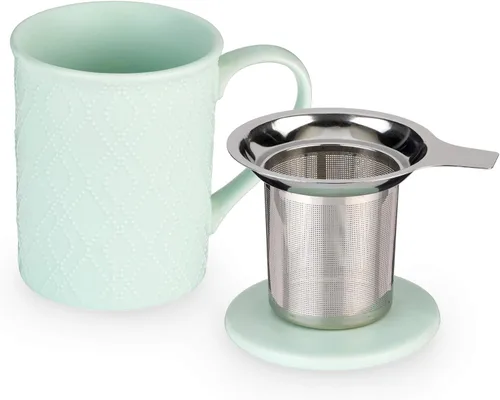 Miniatura 15 de Pinky Up Annette - Taza de té de hojas sueltas, taza de viaje de cerámica con infusor y tapa, para el trabajo, oficina, picnic, campamento, fiesta