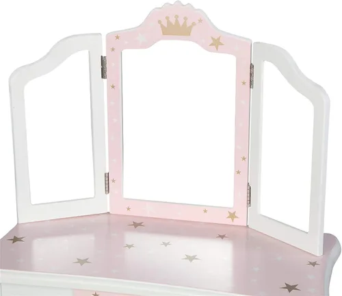 Miniatura 4 de Juego de tocador rosa para niños, juego de mesa y silla de maquillaje de madera para niñas pequeñas, tocador de princesa para niños, tocador