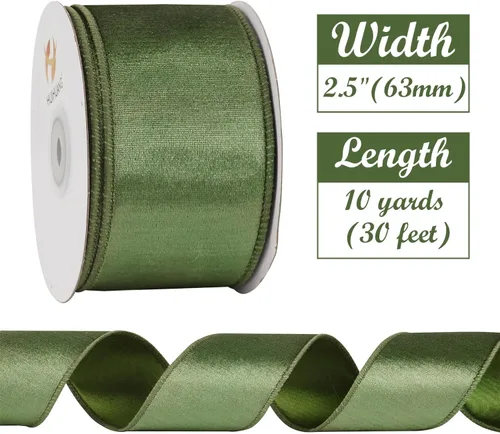 Miniatura 2 de HUIHUANG Cinta de terciopelo verde con alambre de 2-1/2 pulgadas, cinta de terciopelo verde musgo para árbol de Navidad, lazos grandes, coronas