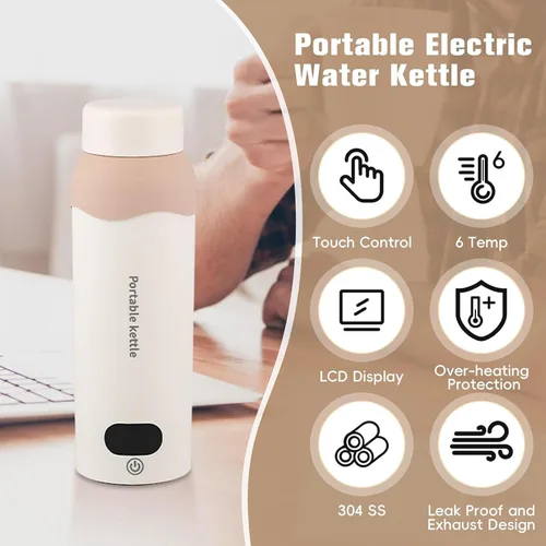 Miniatura 2 de Hervidor eléctrico de viaje, pequeño hervidor portátil de acero inoxidable 304 con apagado automático y 6 controles de temperatura