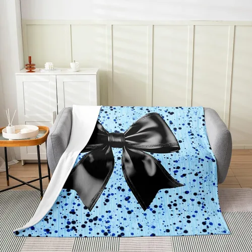 Miniatura 9 de Erosebridal Black Ribbon Bow Fleece Throw Blanket 40"x50" - Ultra-Soft for Couch Sofa Bed,Geometric Stripes Flannel Blanket,Princess Style Bowknot