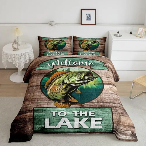 Miniatura 16 de Juego de edredón de casa del lago, tamaño individual, juego de ropa de cama con ancla náutica para niños, adolescentes y adultos, edredón retro
