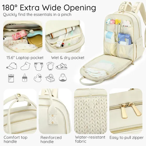Miniatura 4 de Mochila para pañales, grande, multifuncional, para niños, niñas y bebés, bolsa esencial de viaje con cambiador, bolsillos aislados, correas
