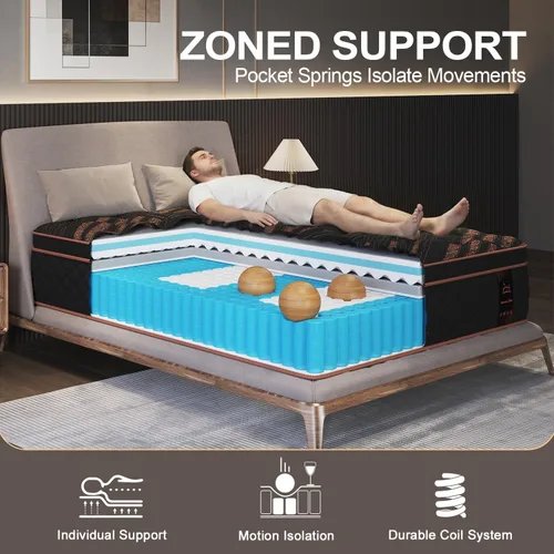 Miniatura 6 de Hybrid Mattress, Medium Firm Gel Memory Foam & Pocket Springs - Motion Isolation & Pressure Relief for Back & Side Sleepers, CertiPUR-US Certified