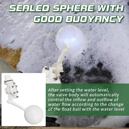 Miniatura 5 de Válvula flotante desmontable de 3/4, válvula de flotador de agua de plástico blanco con brazo ajustable para control de nivel de agua para estanque