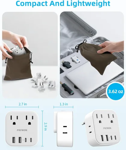 Miniatura 4 de Juego de adaptadores de enchufe de viaje europeo, adaptador de viaje 8 en 1 con 4 CA, 4 puertos USB (2 USB C), adaptador de viaje universal de EE.