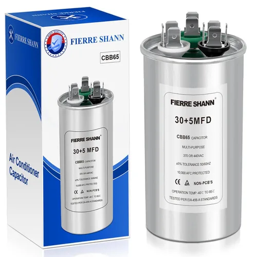 Miniatura 18 de Condensador de 5 uF/MFD para CA, 370 o 440 VCA CBB65 Condensadores redondos de funcionamiento dual para motor de CA, arranque de ventilador