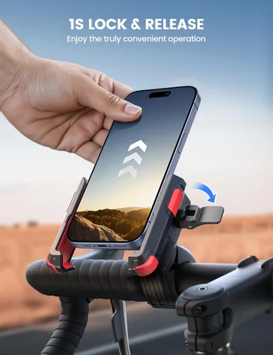 Miniatura 3 de Lamicall Soporte de Teléfono para Motocicleta y Bicicleta - [Liberación Rápida en 1s] Clip de Soporte para Teléfono Celular para Bicicleta, Rojo