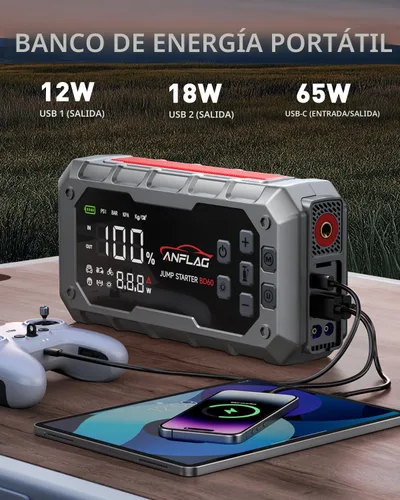 Miniatura 5 de Arrancador de batería para automóvil 10 en 1 con compresor de aire, arrancador de batería de 8000A 160PSI (todo gas/14L diésel), arrancador portátil