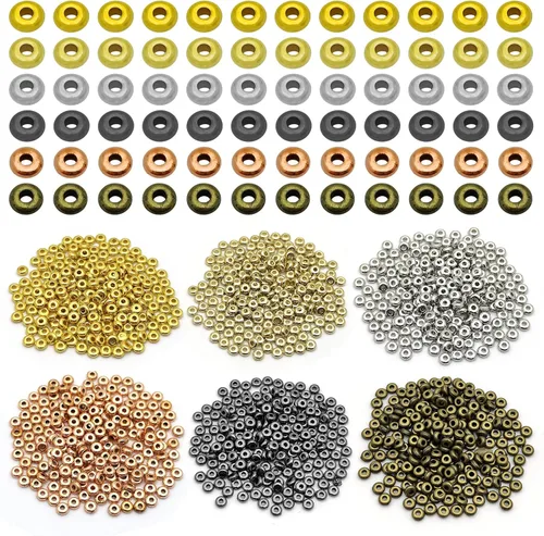 Miniatura 12 de 1000 cuentas espaciadoras redondas planas para manualidades, cuentas de disco de 5 colores para hacer joyas, pulseras, collares, aretes