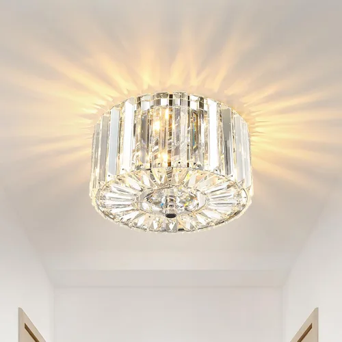 Miniatura 12 de Large Crystal Ceiling Light, 17.5" Black K9 Crystal Flush Mount Ceiling Light, 4-Light Round Luxury Light Fixture for Dining Room, Bedroom, Hotel