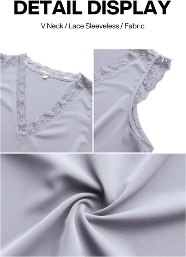 Miniatura 207 de VIISHOW - Camiseta sin mangas, sexy, con cuello en V y bordes de encaje para mujer, camisola de vestir, camisas de gasa, sin mangas, casuales