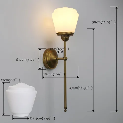Miniatura 5 de Pathson Modern Wall Sconce Light with Milk White Glass, Hardwired Bathroom Wall Vanity Lamp, Mid-Century Rustic Decor for Living Room Bedroom Brass