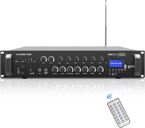 Miniatura 6 de Sound Town Amplificador de potencia comercial de 60 W, 2 zonas, 70 V/100 V, con Bluetooth, aluminio, para restaurantes, salones, bares, pubs
