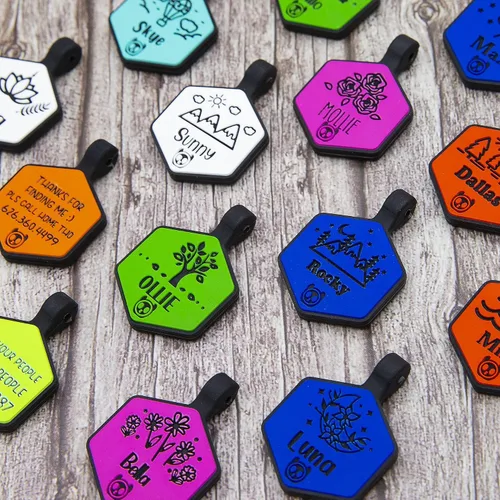 Miniatura 3 de Etiqueta de silicona silenciosa para perro personalizada con 5 líneas de identificación de mascotas grabadas profundas, duradera, sin sonido, diseño