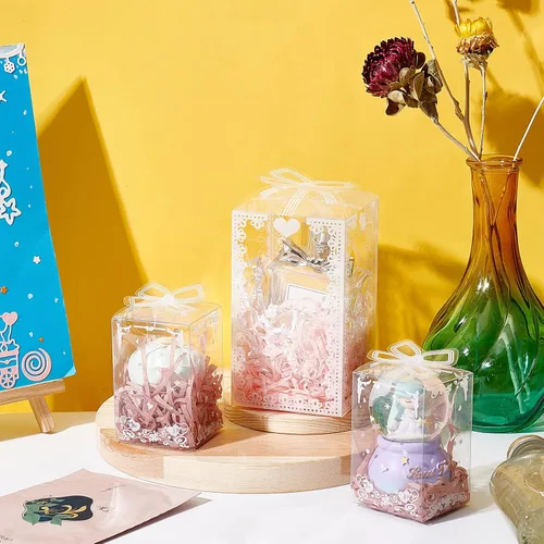 Miniatura 6 de BENECREAT 24 cajas de regalo de plástico transparente con lazo de 4.5 x 2.5 x 2.5 pulgadas, cajas de regalo de PVC transparente para vacaciones