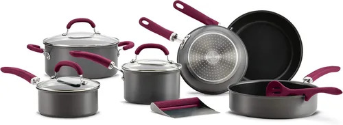 Miniatura 8 de Rachael Ray Create Delicious - Juego de ollas y sartenes antiadherentes anodizadas duras, 11 piezas, asas burdeos Asas Borgoña