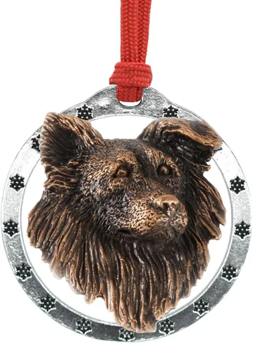 Miniatura 30 de Adorno navideño para colgar en la cabeza de collie con borde de peltre antiguo hecho a mano para decorar coronas y árboles de Navidad del hogar
