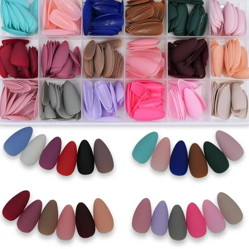 Miniatura 2 de LoveOurHome 576 uñas postizas de almendra, medianas, uñas postizas cortas de aguja acrílicas, uñas postizas de almendra, cobertura completa, uñas