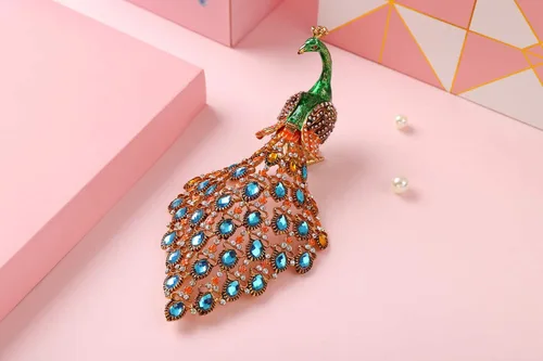 Miniatura 4 de Furuida Caja de baratijas con bisagras, adorno de cristal de pavo real verde con bisagras, caja de joyería decorativa con bisagras, regalo de lujo