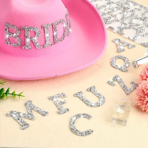 Miniatura 5 de Tigeen 52 calcomanías de letras con purpurina de diamantes de imitación de la A a la Z, calcomanías autoadhesivas para planchar para ropa