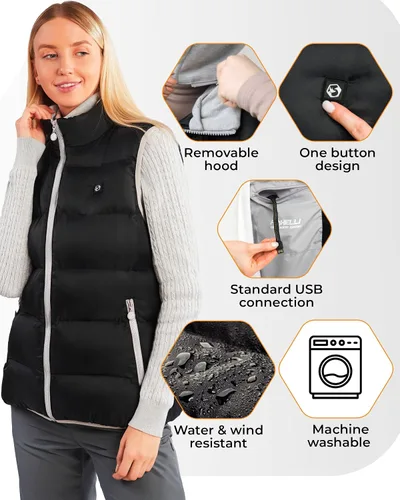 Miniatura 5 de Foxelli Chaleco térmico para mujer con batería incluida chaleco ligero recargable por USB para mujer