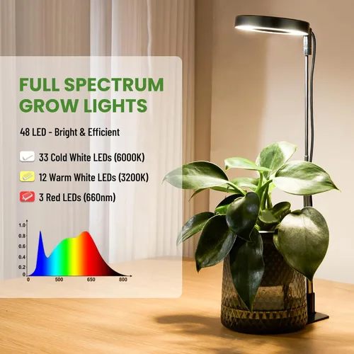 Miniatura 2 de LBW Luz de cultivo para plantas de interior, luz de cultivo de plantas de halo de espectro completo con base, lámpara de cultivo de plantas