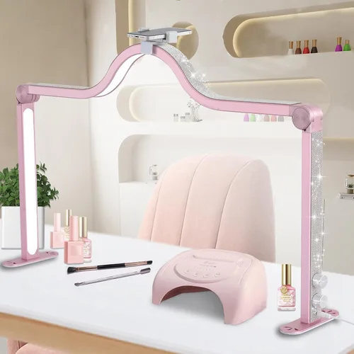 Miniatura 9 de Luz de Media Luna para Manicura, Lámpara de Uñas Cuadrada Plegable de 87.6 cm con Soporte para Teléfono, Lámpara de Manicura de Media Luna Ajustable