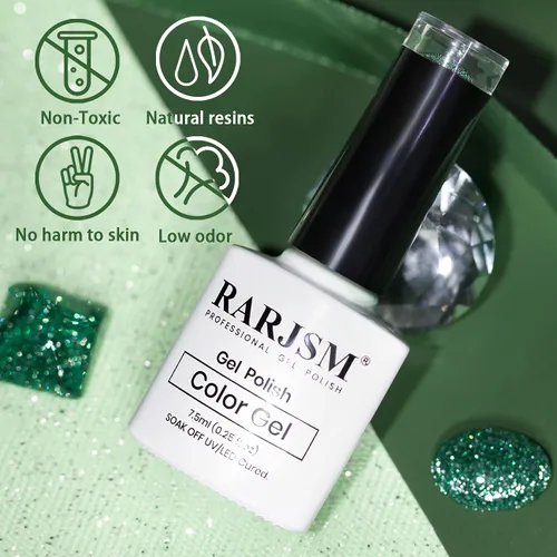 Miniatura 5 de RARJSM - Esmalte de uñas de gel con purpurina, de color verde oliva, brillante y brillante, para manicura DIY y salón de uñas, requiere secado