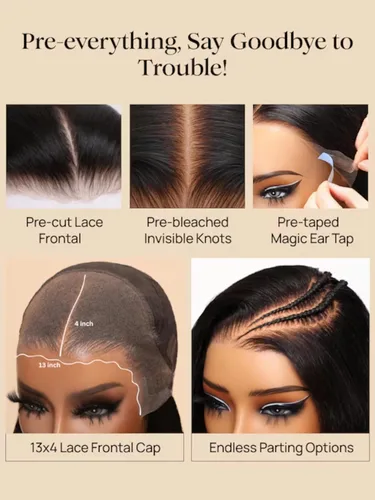 Miniatura 4 de Julia Hair Pelucas frontales de encaje sin pegamento 13X4 HD Pre Everything de cabello humano esponjoso natural ondas sueltas con flequillo cortina