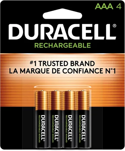 Duracell Pilas AAA recargables de 4 unidades, potencia de larga duración, batería NiMH triple A precargada multiusos para dispositivos domésticos y